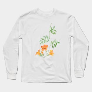 orange trumpet vine watercolor Long Sleeve T-Shirt